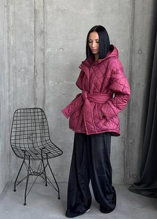 Куртка жіноча / тепла жіноча курточка з поясом / стебана куртка