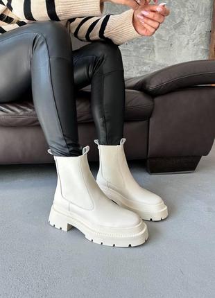 Женские зимние челси кожаные ботинки низкие с мехом белые/молочные сапоги теплые 36-404 фото