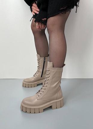 Женские зимние ботинки берцы высокие с мехом черные сапоги теплые ботинки кожаные 36-405 фото