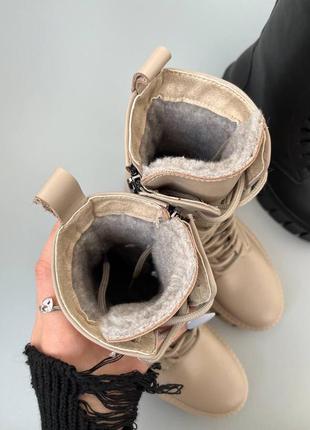 Женские зимние ботинки берцы высокие с мехом черные сапоги теплые ботинки кожаные 36-408 фото