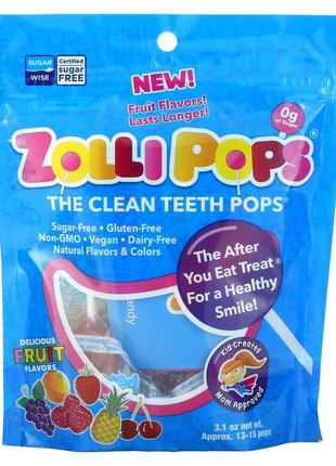 Льодяники для чищення зубів zollipops the clean teeth pops на паличці зі смаком фруктів 13–15 шт1 фото