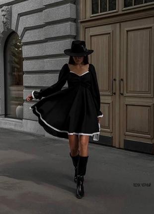 Роскошная чёрное платье маленькое короткое с пышной юбкой расклешённые вечернее с кружевом с декольте с открытыми плечами мини беби долл1 фото