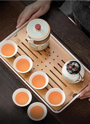 Керамічний портативний набір для китайської чайної церемонії в подарунковому кейсі на 6 персон tomas tmz-gs50 white8 фото