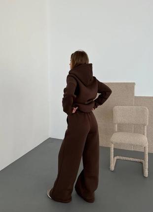 Теплый качественный костюм на флисе с широкими брюками палаццо2 фото