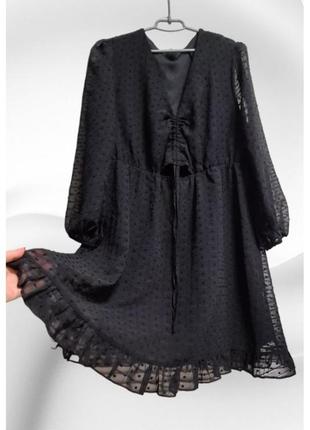 Черное шифоновое платье с прозрачным объемным рукавом shein3 фото
