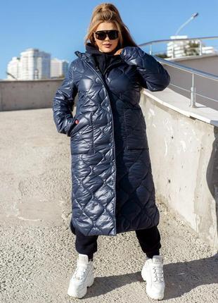 Демісезонна тепла довга стьобана куртка кольору хакі батал з 46 по 68 розмір3 фото
