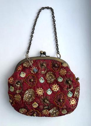 Розкішна червона сумка в вінтажному стилі з бісером паєтками, клатч per una4 фото