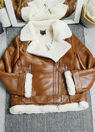 Новый коричневый авиатор дубленка nasty gal