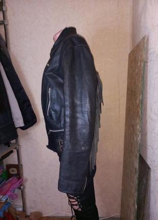 Вінтажна шкіряна косуха з бахромою, мотокуртка leather biker jacket2 фото