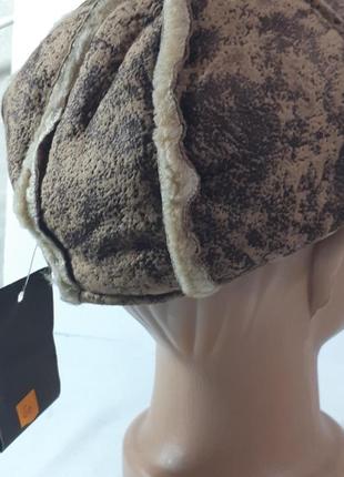 Кепка 12.22.001 женская зимняя восьмиклинка велюровая коричневая меховая с ушками3 фото