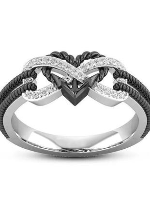 Романтическое женское кольцо в виде сердца и бесконечности серебристое р. 19
