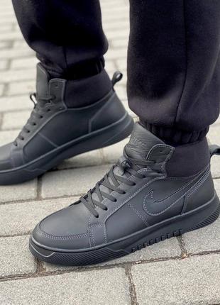 Кожаные зимние ботинки nike black4 фото