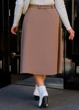 Бежевая юбка а-силуэта из высококачественной костюмной ткани батал с 46 по 68 размер9 фото