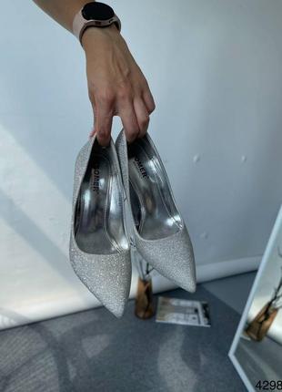 Туфли женские лодочки серебро на шпильке металик2 фото