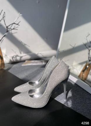 Туфли женские лодочки серебро на шпильке металик5 фото