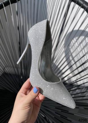 Туфли женские лодочки серебро на шпильке металик6 фото