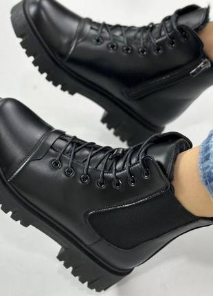 Стильные ботинки женские кожаные зимние в черном цвете 🔥🔥🔥5 фото