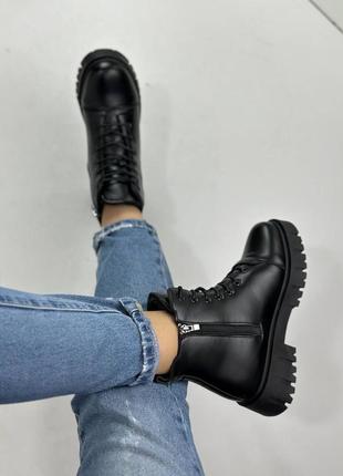 Стильные ботинки женские кожаные зимние в черном цвете 🔥🔥🔥6 фото