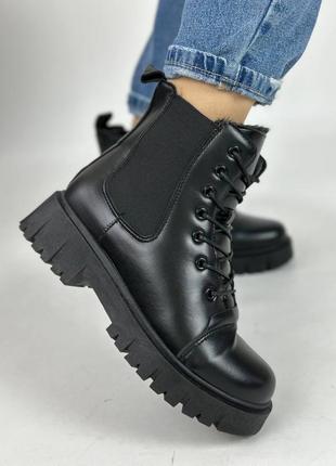 Стильные ботинки женские кожаные зимние в черном цвете 🔥🔥🔥9 фото