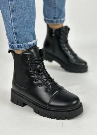 Стильные ботинки женские кожаные зимние в черном цвете 🔥🔥🔥8 фото