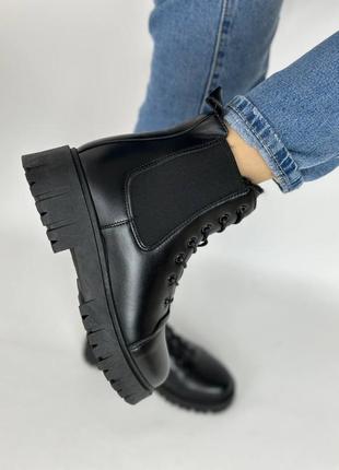 Стильные ботинки женские кожаные зимние в черном цвете 🔥🔥🔥7 фото