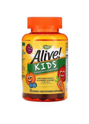 Alive! мультивитамины для детей, вишня, апельсин и виноград, 60 жевательных мармеладок