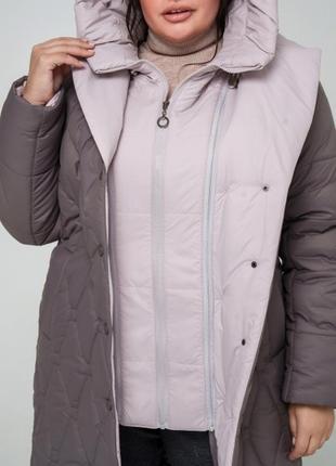 Пальто зимнее стёганое, пуховик с капюшоном (последний размер)6 фото