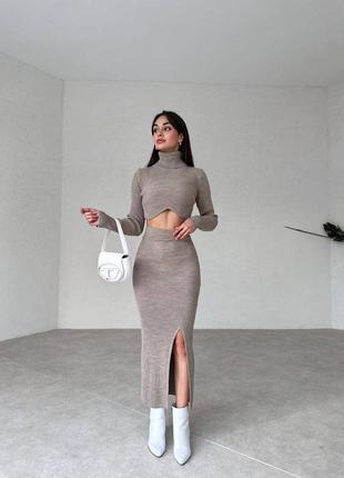 Жіночний обтягуючий костюм зі спідницею максі та топом светром 🔥8 фото