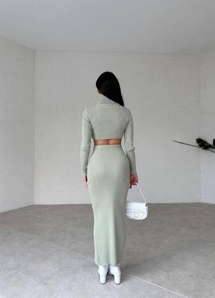 Женский обтягивающий костюм с юбкой макси и топом свитером 🔥6 фото