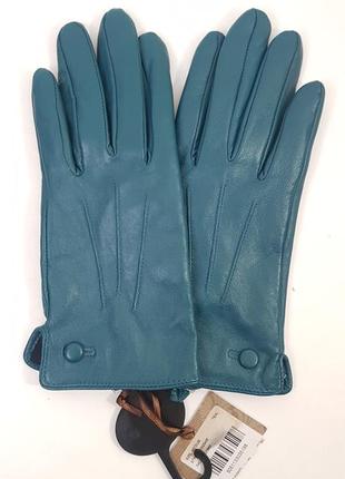 Изумительные кожаные перчатки цвета морской волны tu на флисовом утеплителе6 фото