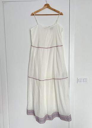 Біла довга сукня з вишивкою сарафан на бретелях котоновий жатка сарафан в стилі бохо8 фото