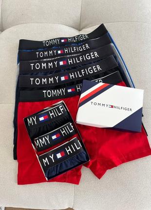 Подарунковий набір  чоловічих трусів боксерів tommy hilfiger томмі хилфігер 3 штуки + коробка1 фото