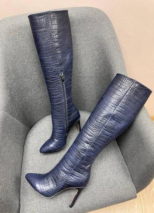 Эксклюзивные сапоги из итальянской кожи и замши женские на каблуках шпильке5 фото