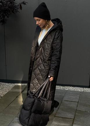 Стьобане осіннє довге пальто на кнопках, жіноче подовжене пальто демі з капюшоном6 фото