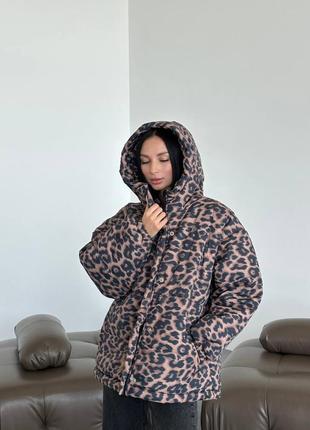 Леопардовый пуховик, куртка зимняя на силиконе 250, принт лео3 фото