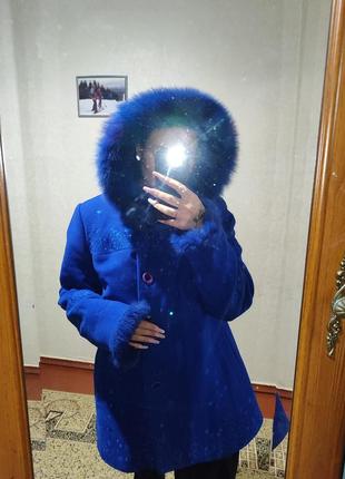 Женское синее пальто6 фото