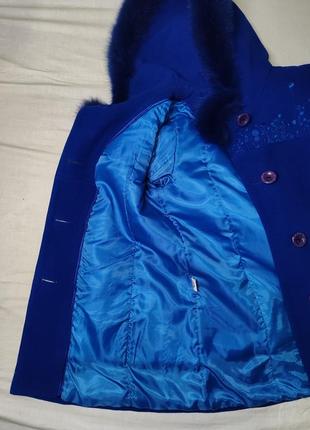 Женское синее пальто4 фото