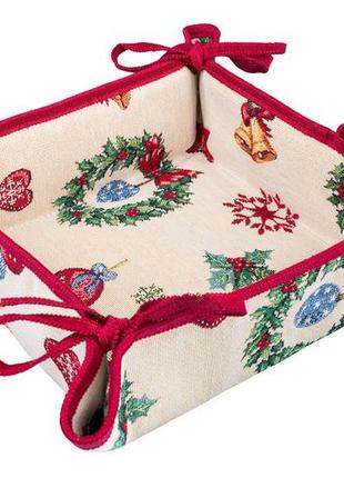 Хлібниця текстильна новорічна корзинка для солодощів limaso 20х20х8 см. гобелен