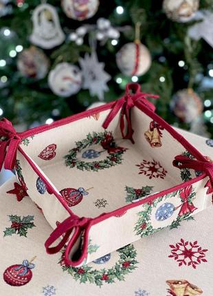 Хлібниця текстильна новорічна корзинка для солодощів limaso 20х20х8 см. гобелен2 фото