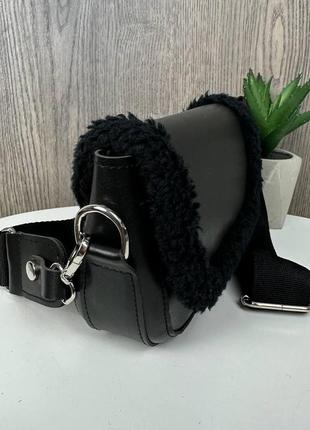 Женская мини сумочка клатч барашек с натуральным мехом, маленькая сумка с меховой окантовкой баранчик5 фото