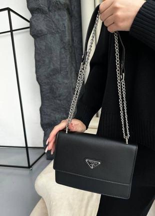 Женская сумка prada monochrome saffiano black6 фото