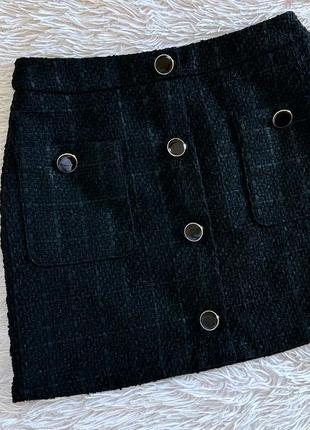 Черная твидовая юбка f&f с пуговицами1 фото