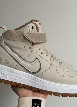 Мужские кроссовки nike air force 1 gore-tex beige (мех) зима / smb