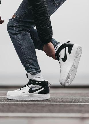 Мужские кроссовки nike air force 1 lv8 mid white black зима / smb