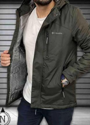 Крутая теплая и легкая термо куртка курточка мужская хаки в стиле бренда3 фото