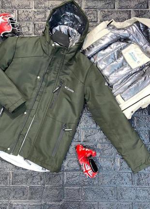 Крутая теплая и легкая термо куртка курточка мужская хаки в стиле бренда5 фото