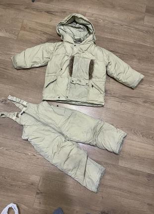 Раздельный зимний комбинезон брюки куртка пуховик бежевый1 фото