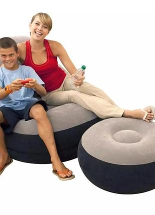 Надувний диван з пуфом air sofa comfort надувне велюрове крісло з пуфиком (116х98х83 см і 62х62х31см)1 фото