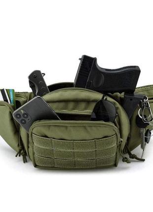 Тактична нагрудна поясна сумка бананка armorbag зелена олива на пояс з molle