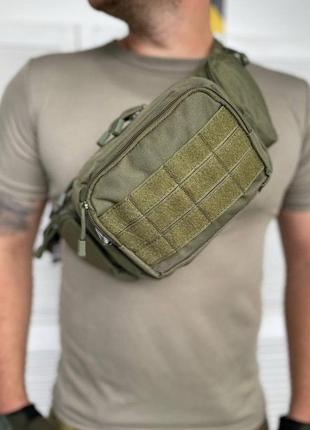 Тактическая нагрудная поясная сумка бананка armorbag зеленая олива на пояс с molle5 фото